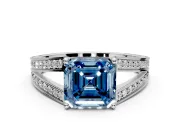 Split Shank Engagement Ring Setting for Fancy Blue Asscher Cut Center with Pave Split Shank and Prong Head in Platinum
