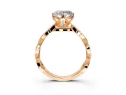 Solitaire Engagement Ring Setting for Heart-Shaped Center with Accented Twist Band and Leaf Prong Head in Rose Gold