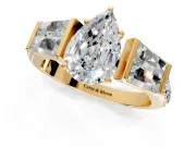 Channel-Set Engagement Ring Setting for Pear-Shaped Center with Baguette Band and Prong Head in Yellow Gold