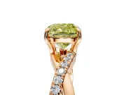 Crossover Engagement Ring Setting for Fancy Yellow Cushion Cut Center with Pave and Plain Strands and Prong Head in Rose Gold