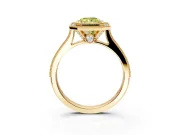 Halo Engagement Ring Setting for Fancy Yellow Radiant Cut Center with Milgrain Pave Band and Bezel Head in Yellow Gold