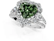 Halo Engagement Ring Setting for Fancy Green Heart-Shaped Center with Two-Strand Split Shank and Prong Head in Platinum