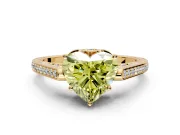 Cathedral Engagement Ring Setting for Fancy Yellow Heart-Shaped Center with Antique-Style Pave Band and Prong Head in Yellow Gold