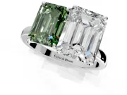 Fancy Green Emerald Cut and Emerald Cut Lab-Grown Diamond Toi et Moi Engagement Ring with Prong-Set Stones in Platinum