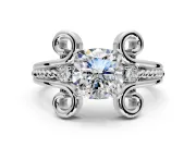 Solitaire Engagement Ring Setting for Cushion Cut Center with Twisted Band and Scroll Prong Head in Sterling Silver
