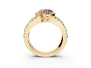 Halo Engagement Ring Setting for Fancy Pink Heart-Shaped Center with Wide-Open Pave Split Shank and Prong Head in Yellow Gold