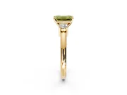 3 Stone Engagement Ring Setting for Fancy Yellow Emerald Cut Center with Wide Plain Band and Prong Head in Yellow Gold