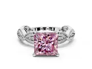 Solitaire Engagement Ring Setting for Fancy Pink Princess Cut Center with Marquise Panel Band and Prong Head in Sterling Silver