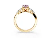 Leaf Cluster Engagement Ring Setting for Fancy Pink Oval Center with Marquise Accents and Prong Head in Yellow Gold