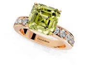 Solitaire Engagement Ring Setting for Fancy Yellow Asscher Cut Center with Channel-Set Accents and Prong Head in Rose Gold