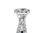 3 Stone Engagement Ring Setting for Oval Center with Pave Split Shank and Prong Head in Platinum