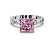 Solitaire Engagement Ring Setting for Fancy Pink Princess Cut Center with Channel Baguette Band and Prong Head in White Gold