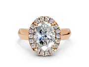 Halo Engagement Ring Setting for Oval Center with Square Band and Prong Head in Rose Gold