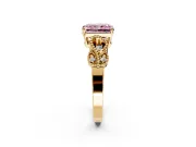 Leaf Engagement Ring Setting for Fancy Pink Princess Cut Center with Milgrain Accent Band and Prong Head in Yellow Gold