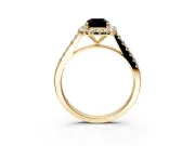 Halo Engagement Ring Setting for Fancy Black Emerald Cut Center with Narrowing Pave Band and Prong Head in Yellow Gold