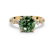 Solitaire Engagement Ring Setting for Fancy Green Round Cut Center with Trailing Leaf Accent Band and Prong Head in Yellow Gold