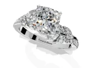Solitaire Engagement Ring Setting for Cushion Cut Center with Marquise Accent Twist Band and Prong Head in Platinum