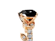 Leaf Motif Engagement Ring Setting for Fancy Black Heart-Shaped Center with Pave Band and Prong Head in Rose Gold