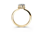 Hidden Halo Engagement Ring Setting for Heart-Shaped Center with Wide Flat Plain Band and Prong Head in Yellow Gold