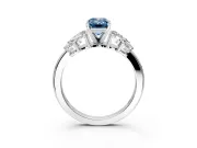 Leaf Cluster Engagement Ring Setting for Fancy Blue Emerald Cut Center with Marquise Accents and Prong Head in Platinum