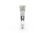 3 Stone Engagement Ring Setting for Fancy Yellow Princess Cut Center with Raised Basket Heads and Prong Head in Platinum