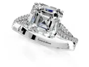 Solitaire Engagement Ring Setting for Asscher Cut Center with Twisted Pave Split Shank and Prong Head in Platinum
