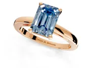 Solitaire Engagement Ring Setting for Fancy Blue Emerald Cut Center with Basket Rail and Prong Head in Rose Gold