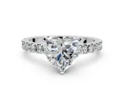 Solitaire Engagement Ring Setting for Heart-Shaped Center with Fine Pave Band and Claw Prong Head in Platinum
