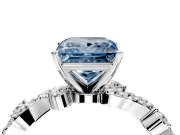 Solitaire Engagement Ring Setting for Fancy Blue Princess Cut Center with Bar-Station Pave Twist and Prong Head in White Gold