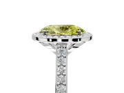 Halo Engagement Ring Setting for Fancy Yellow Oval Center with Pave Accents, Heart Basket and Prong Head in Platinum