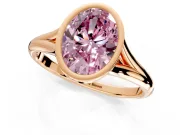 Solitaire Engagement Ring Setting for Fancy Pink Oval Center with V Split Shank and Bezel Head in Rose Gold