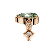 Milgrain Bezel Engagement Ring Setting for Fancy Green Pear-Shaped Center with Marquise Stations and Bezel Head in Rose Gold