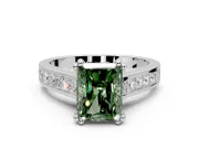 Solitaire Engagement Ring Setting for Fancy Green Radiant Cut Center with Channel Band and Double Claw Prong Head in Platinum
