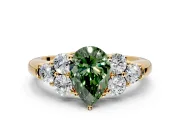 Cluster Engagement Ring Setting for Fancy Green Pear-Shaped Center with Round Cut Accent Frame and Prong Head in Yellow Gold