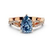 Solitaire Engagement Ring Setting for Fancy Blue Pear-Shaped Center with Twisted Pave Split Shank and Prong Head in Rose Gold