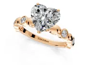 Solitaire Engagement Ring Setting for Heart-Shaped Center with Beaded Bezel Station Band and Prong Head in Rose Gold