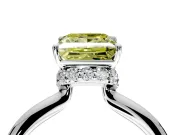 Hidden Halo Engagement Ring Setting for Fancy Yellow Princess Cut Center with Plain Rounded Band and Prong Head in Platinum