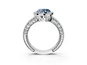 Milgrain Halo Engagement Ring Setting for Fancy Blue Heart-Shaped Center with Wide Pave Band and Prong Head in White Gold