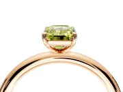 Low-Set Solitaire Engagement Ring Setting for Fancy Yellow Emerald Cut Center with Thin Plain Band and Prong Head in Rose Gold