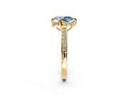 Floral Engagement Ring Setting for Fancy Blue Pear-Shaped Center with Four Accent Clusters and Prong Head in Yellow Gold