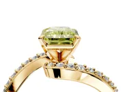 Solitaire Engagement Ring Setting for Fancy Yellow Radiant Cut Center with Pave Bypass Swirl Band and Prong Head in Yellow Gold