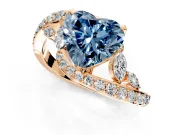 Solitaire Engagement Ring Setting for Fancy Blue Heart-Shaped Center with Pave Bypass Twist Band and Prong Head in Rose Gold