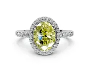 Halo Engagement Ring Setting for Fancy Yellow Oval Center with Inner Milgrain Border and Prong Head in Platinum