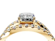 Solitaire Engagement Ring Setting for Emerald Cut Center with Wide-Open Split Shank and Prong Head in Yellow Gold