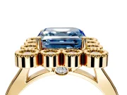 Cluster Halo Engagement Ring Setting for Fancy Blue Asscher Cut Center with Milgrain Bezel Accents and Prong Head in Yellow Gold