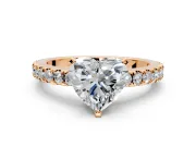 Solitaire Engagement Ring Setting for Heart-Shaped Center with Single Row Accent Band and Prong Head in Rose Gold