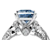 Solitaire Engagement Ring Setting for Fancy Blue Princess Cut Center with Filigree Accent Basket and Prong Head in Sterling Silver