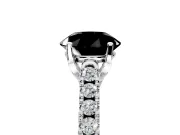 Solitaire Engagement Ring Setting for Fancy Black Round Cut Center with Partway Pave Band and Prong Head in Sterling Silver