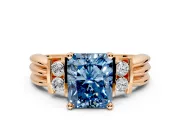 Solitaire Engagement Ring Setting for Fancy Blue Radiant Cut Center with Grooved Bar Accent Band and Prong Head in Rose Gold