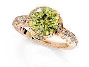 Floral Engagement Ring Setting for Fancy Yellow Round Cut Center with Four Accent Clusters and Prong Head in Rose Gold